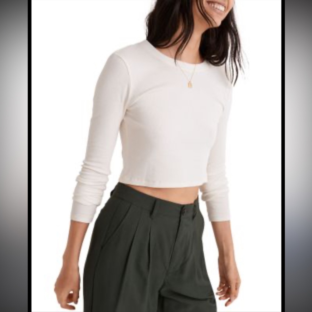 Madewell Fine Ribbed Supercrop Crewneck Long-Sleeve Tee